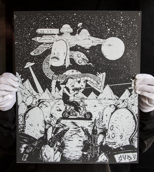 "Space Battle" -Rad Biker FRAMED